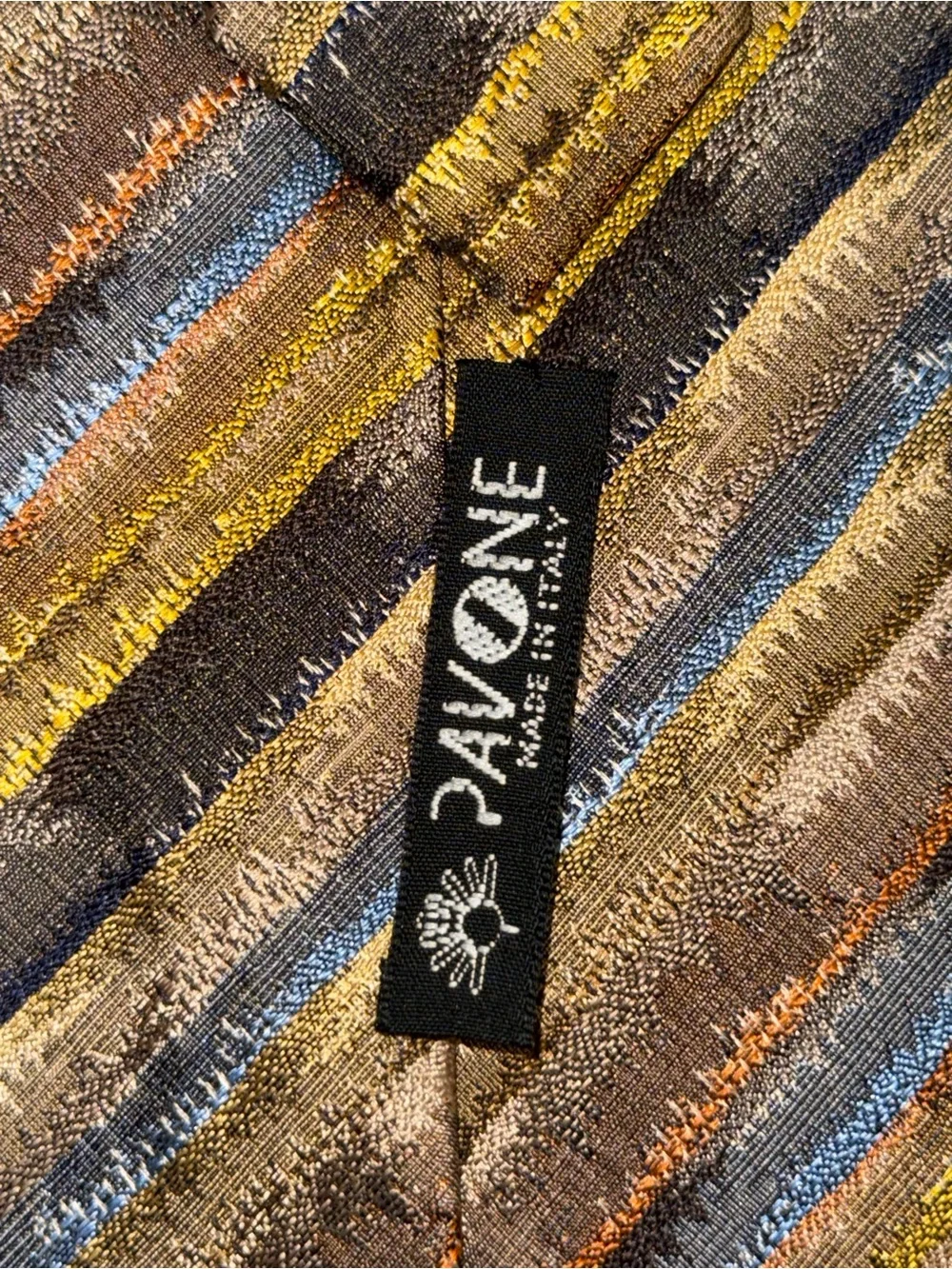 Pavone Men’s 100% Silk Abstract Diagonal Striped Designer Necktie Made In Italy